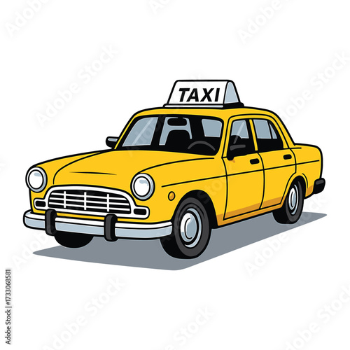 Vector Illustration of Classic Taxi Car in Minimalist Style with Bright Yellow Color