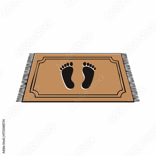 Footprints appear on doormat outside home, welcoming visitors with a clean and inviting entrance, creating a sense of hospitality and warmth.