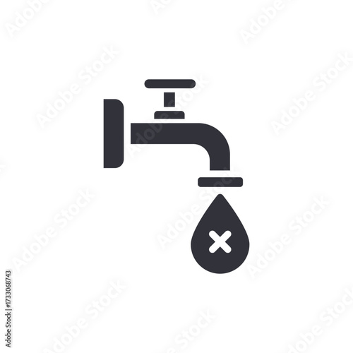 Faucet With X Mark Symbolizing No Water Droplet Icon Concept