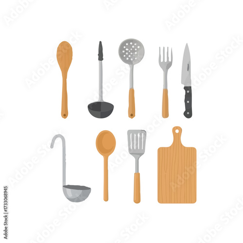 Modern Kitchen Cooking Tools Vector Flat