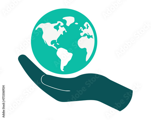 Hand holding the world, a symbol of global care, environmental protection, sustainable development