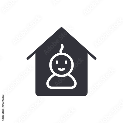 Simple Home Icon With A Smiling Baby Inside The Building