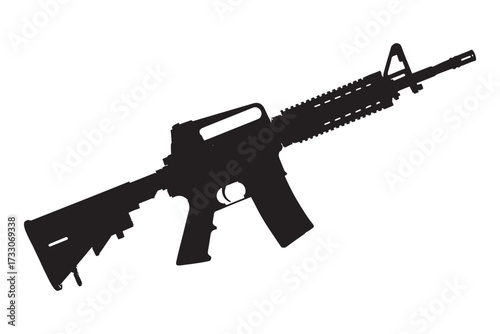 Silhouette of an assault rifle isolated on white background, representing modern weaponry, military technology, and the complex issues surrounding firearms vector illustration