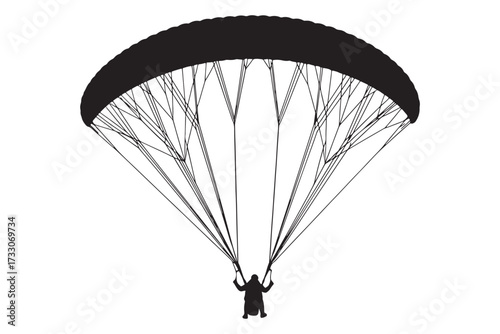 Silhouette of a paraglider isolated on white background, soaring through the sky with grace and freedom, capturing the essence of adventure and aerial exploration vector illustration
