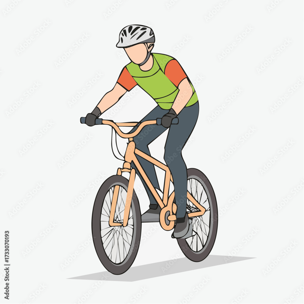 Fototapeta premium Illustrated Cyclist Riding Bicycle Wearing Helmet and Sportswear Representing Active Healthy Lifestyle 