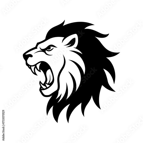 Fierce lion head roaring sharp teeth, a symbol of strength courage in a bold, minimalist design
