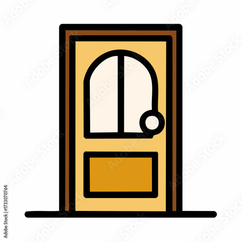 Wooden door stands closed in simple home interior, offering privacy and security with its clean lines and warm color palette.