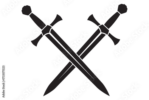 Crossed swords isolated on white background, symbolizing conflict, medieval warfare, chivalry, and historical battles, representing courage, strength, and honor vector illustration