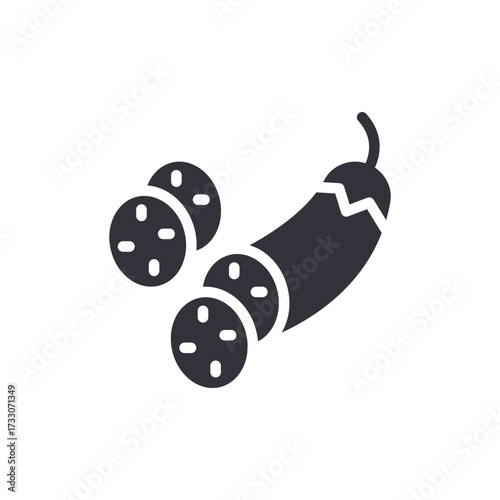Stylized Aubergine Icon Whole And Sliced Isolated Vegetable Graphic