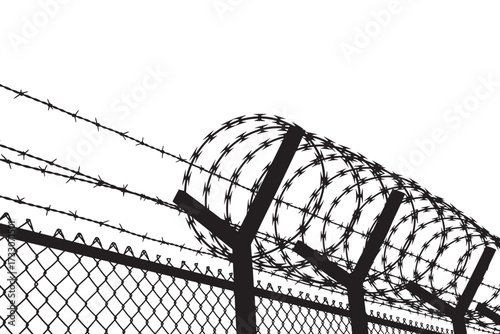 Barbed wire fence isolated on white background, a stark symbol of confinement, security, and restriction, representing boundaries, protection, and control vector illustration