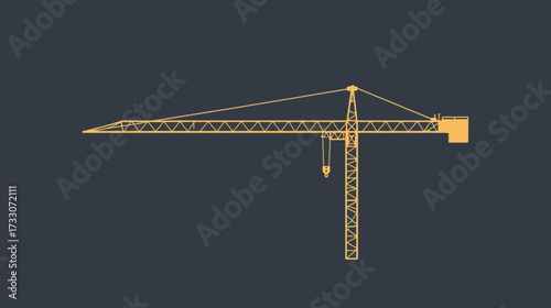 Illustration of a yellow tower crane against a dark blue background.