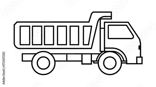 Illustration of a dump truck with a raised bed, side view.