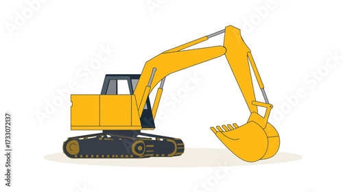 Illustration of a yellow excavator with a black cab and treads.