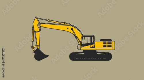 Illustration of a yellow excavator on a beige background.