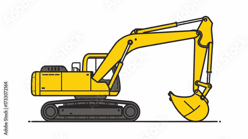 Illustration of a yellow excavator with black outlines on a white background.