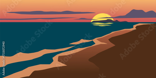 minimal beach sunset landscape