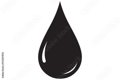 Simple black water drop isolated on white background, symbolizing purity, freshness, and the essential element of life, representing hydration and natural resources vector illustration