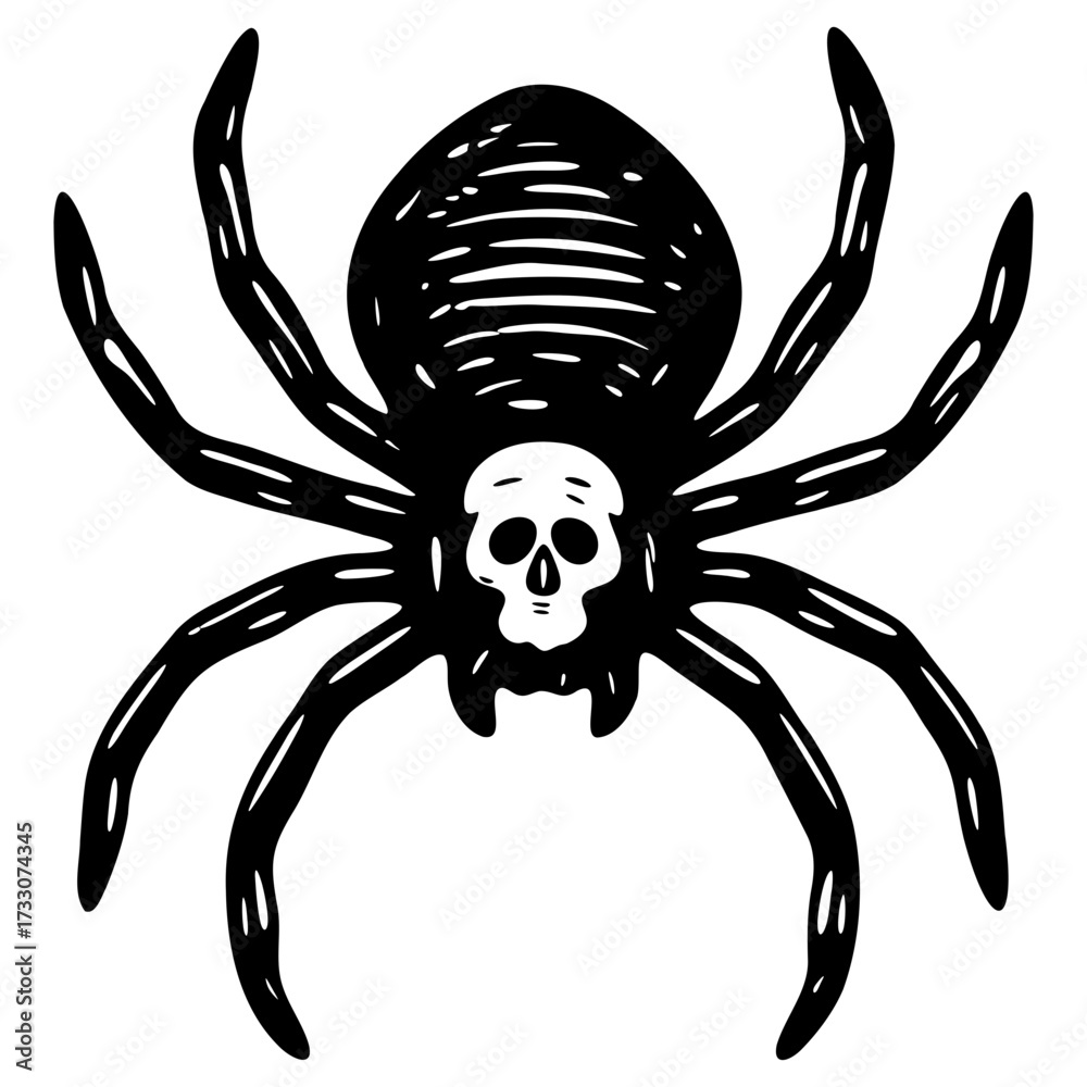 ilustracion en tinta de halloween, araña de terror