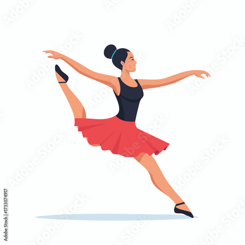Elegant female dancer performing a graceful ballet or contemporary dance move with extended leg and arms. Dynamic illustration.