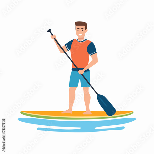 Man paddleboarding on calm blue summer water