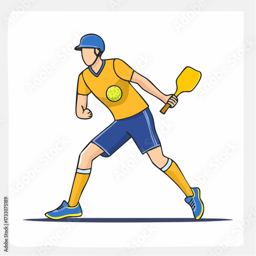 Young man playing paddle sport, ready to hit the ball. Flat vector illustration of an active lifestyle and athletic activity.