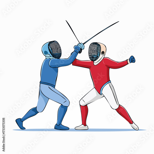 Two fencers competing in a dynamic fencing bout