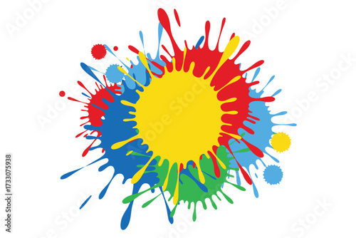 Colorful paint splatter isolated on white background creates a vibrant and dynamic design, perfect for adding a playful touch to any project vector illustration