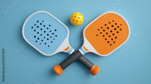 Two Pickleball Paddles and Ball