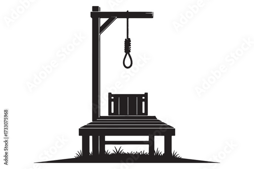 Silhouette of a gallows isolated on white background, a stark reminder of justice and mortality, evoking a sense of somber reflection vector illustration