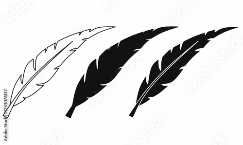Vector feather set with outline and silhouette style, quill illustration for boho, tribal, writing, tattoo, decoration, logo, craft, and natural design use