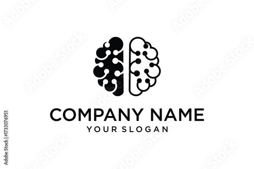 Brain tech logo icon design with creative connecting dots symbol. Brain connection logo vector icon. Digital brain.