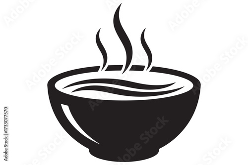 A steaming bowl of soup isolated on white background, offering warmth and comfort with its swirling vapors and inviting silhouette design vector illustration