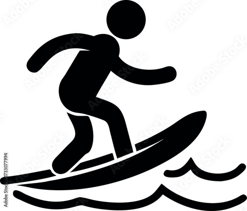 Black outline vector of surfer riding ocean wave.