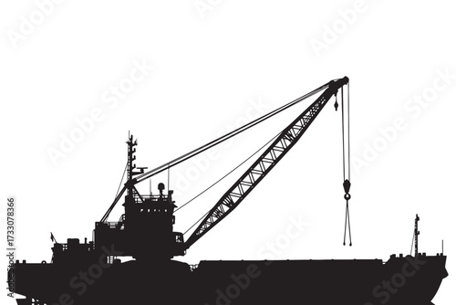 A crane vessel stands tall against the horizon isolated on white background, representing industry, construction, and maritime engineering prowess vector illustration