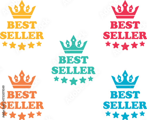 Best seller vector badge, best seller element, 5 colour best seller badge.