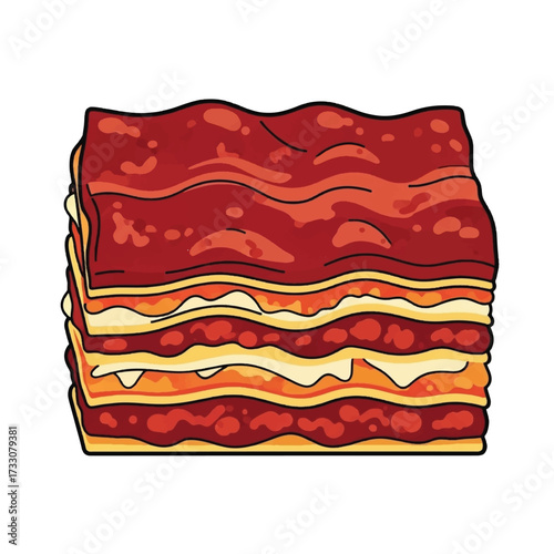 A detailed illustration of a delicious lasagna, showcasing layers of pasta, sauce, and cheese.