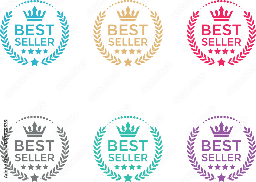 Fototapeta premium Best seller badge, six colour set seller badge.