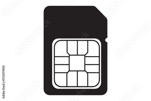 Illustration of a black sim card isolated on white background, a small integrated circuit that securely stores the imsi and related key used to identify subscribers vector illustration