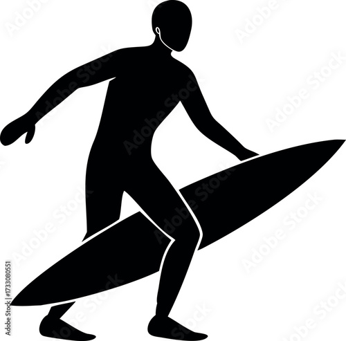 Silhouette vector of a surfing athlete.
