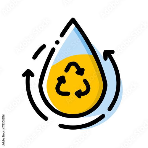 Sustainable liquid cycle symbol with recycle icon inside, representing eco friendly fluid management and resource conservation.