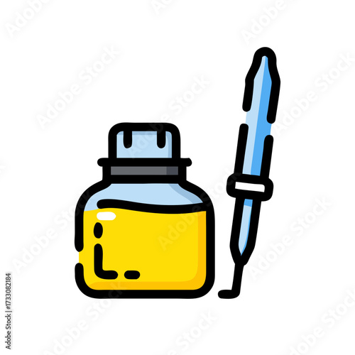 Precise liquid measurement with dropper and yellow substance in a clear bottle, perfect for science labs and creative projects