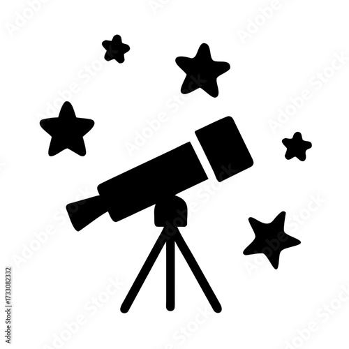 Explore the cosmos with a sleek telescope surrounded by twinkling stars, perfect for science, discovery, and astronomical adventures
