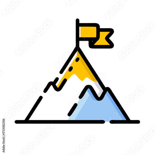 Conquer goals and reach new heights with this dynamic mountain summit flag icon symbolizing achievement and success.