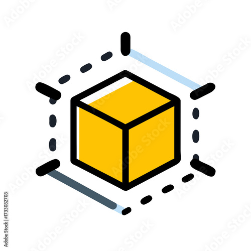 Dynamic 3D cube icon representing dimensional design, virtual reality, and innovative technology concepts for modern applications and presentations