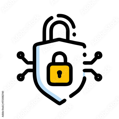 Secure digital shield with padlock and circuit lines symbolizing data protection and cybersecurity systems for modern businesses