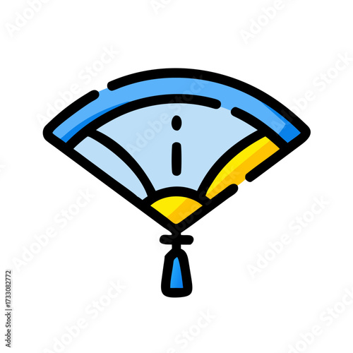 Elegant collapsible fan with blue and yellow accents offers a touch of traditional artistry and refreshing breeze.