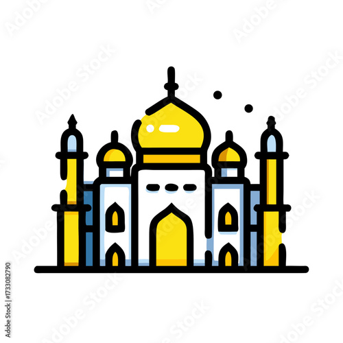 Iconic Taj Mahal landmark rendered in a clean, modern, and vibrant style perfect for travel and cultural themes