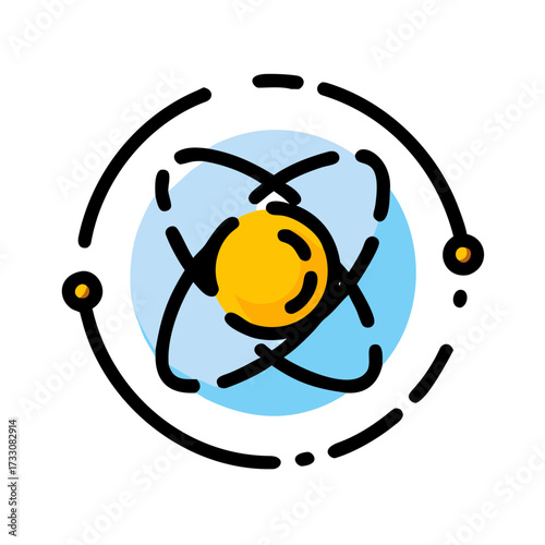 Vibrant atom model illustration symbolizes scientific discovery and technological advancement for modern research projects