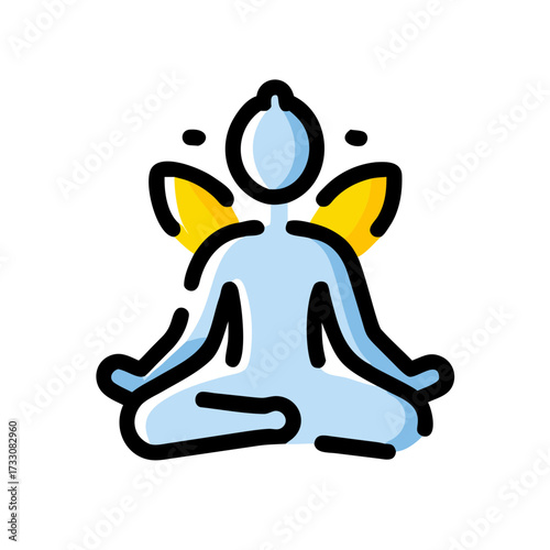 Serene figure in lotus pose with ethereal wings radiating peace and mindfulness, perfect for wellness, meditation, and spiritual branding.