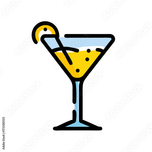 Refreshing cocktail with lemon slice and bubbles, perfect for summer parties and celebrations with a vibrant, modern feel.